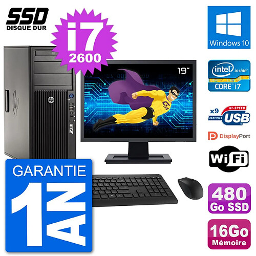 PC Tour HP Z210 Ecran 19" Intel i7-2600 RAM 16Go SSD 480Go Windows 10 Wifi · Occasion