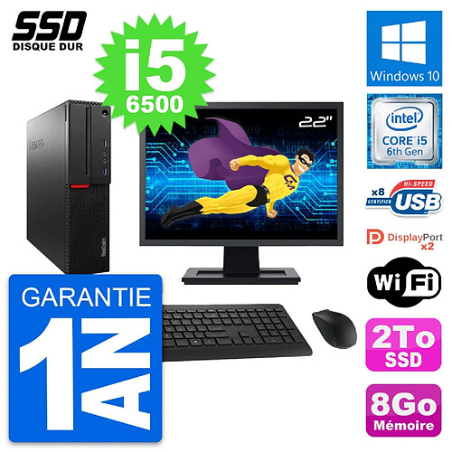 PC Lenovo M800 SFF Ecran 22" Intel Core i5-6500 RAM 8Go SSD 2To Windows 10 Wifi · Occasion