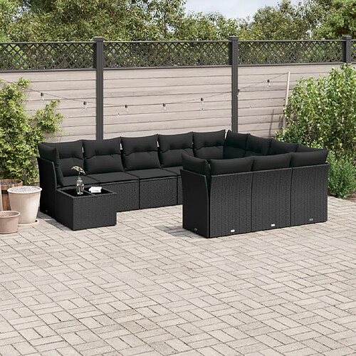 vidaXL Salon de jardin 11 pcs avec coussins noir résine tressée