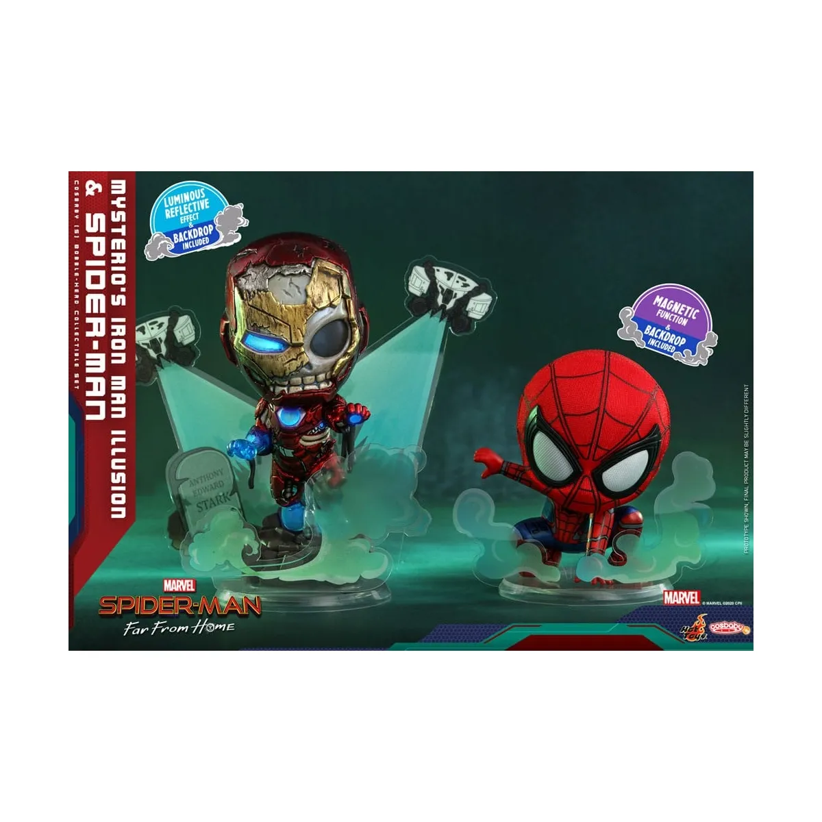 Hot Toys Spider-Man: Far From Home - Figurines Cosbaby (S) Mysterio's Iron Man Illusion & Spider-Man 10 cm