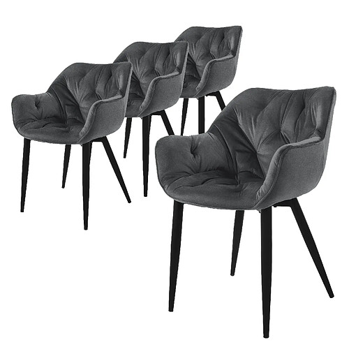 ML-Design Lot de 4 chaises de salle à manger assise anthracite en velours pieds métal noir