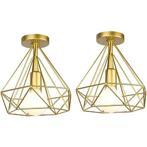 Stoex Lot de 2 Plafonnier industriel retro cage forme diamant luminaire abat-jour 25cm