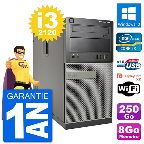 PC Tour Dell 7010 Intel Core i3-2120 RAM 8Go Disque Dur 250Go Windows 10 Wifi · Occasion