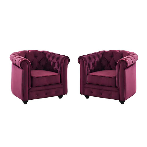 Vente-Unique Lot de 2 Fauteuils CHESTERFIELD - Velours pourpre