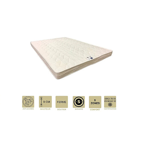 Provence Literie Matelas Ferme Mémoire de Forme 60 Kg/m3 140x190 x 9 cm + Oreiller Visco - 5 zones de Confort - Ame Poli Lattex Haute Résilience HD - Hypoallergénique