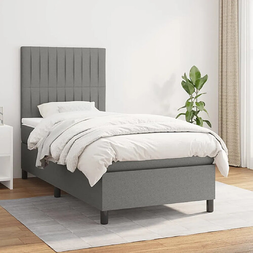 vidaXL Sommier à lattes de lit avec matelas Gris foncé 100x200cm Tissu