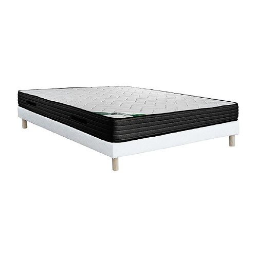 Vente-Unique Ensemble 140 x 190 cm sommier tapissier + matelas mousse et coutil bambou ép.25cm - BERENDI de NATUREA