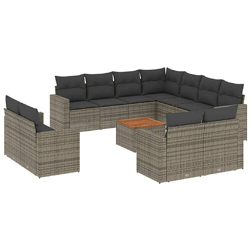 Maison Chic Salon de jardin avec coussins 12 pcs, Ensemble Tables et chaises de jardin, gris résine tressée -GKD838463