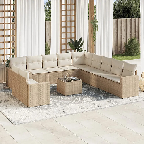 vidaXL Salon de jardin avec coussins 12 pcs beige résine tressée