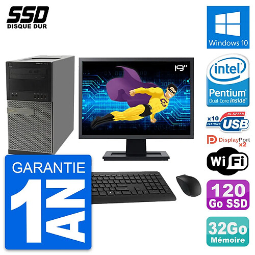 PC Tour Dell 9010 Ecran 19" Intel G630 RAM 32Go SSD 120Go Windows 10 Wifi · Occasion