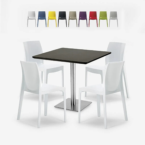 Grand Soleil Lot De 4 Chaises Polypropylène Empilables Table Horeca Noir 90x90cm Yanez Black, Couleur: Blanc