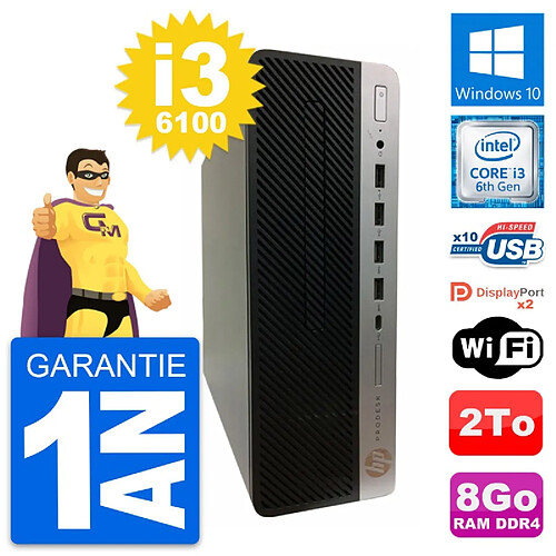 PC HP ProDesk 600 G3 SFF Intel i3-6100 RAM 8Go Disque Dur 2To Windows 10 Wifi · Occasion