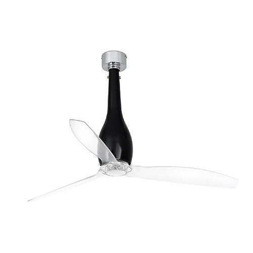 Faro Barcelona Ventilateur de plafond noir brillant et transparent avec moteur à courant continu intelligent - Télécommande incluse