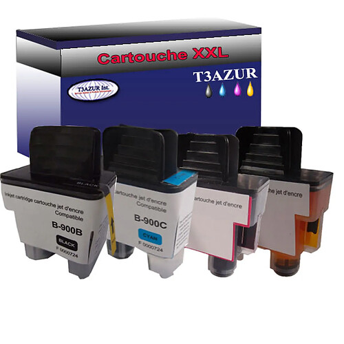 T3Azur Lot de 4 Cartouches compatibles Brother MFC-820CW, MFC-830CLN, MFC-830CLWN, LC900 (Noire+Couleur)