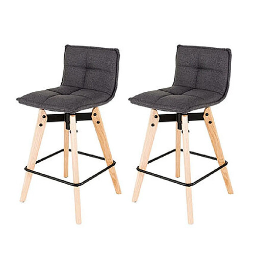 Mes Lot de 2 tabourets de bar en tissu gris et pieds chêne - KALMAR