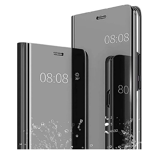 Htdmobiles Housse pour Samsung Galaxy A55 5G - etui coque portefeuille clear view miroir + film ecran - NOIR