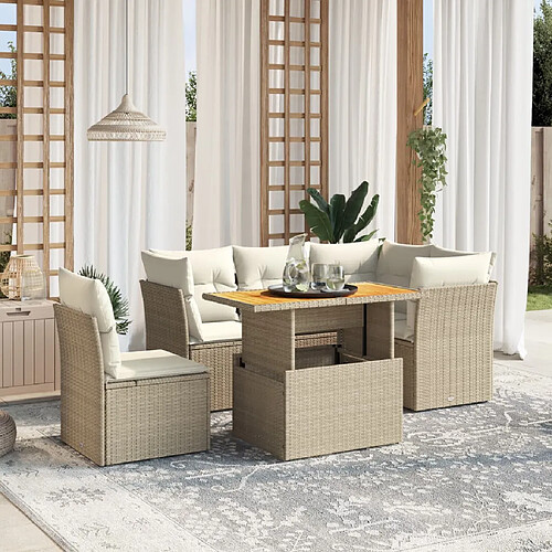 vidaXL Salon de jardin avec coussins 5 pcs beige résine tressée