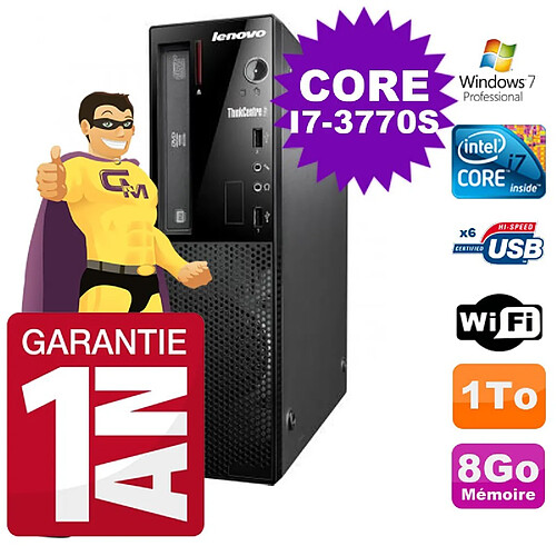 PC Lenovo Thinkcentre Edge 72 SFF Core i7 3770S 3.1GHz 8Go 1To Graveur WIFI W7 · Occasion