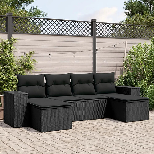 vidaXL Salon de jardin 6 pcs avec coussins noir résine tressée