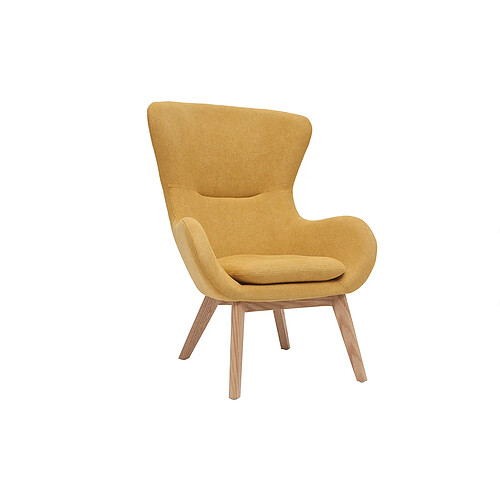 Miliboo Fauteuil scandinave tissu effet velours jaune moutarde et bois ESKUA