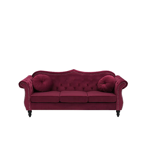 Beliani Canapé Chesterfield 3 places en velours rouge SKIEN