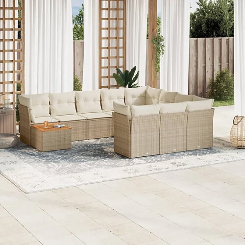 vidaXL Salon de jardin 11 pcs avec coussins beige résine tressée