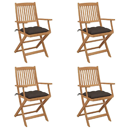 vidaXL Chaises pliables de jardin lot de 4 avec coussins Bois d'acacia