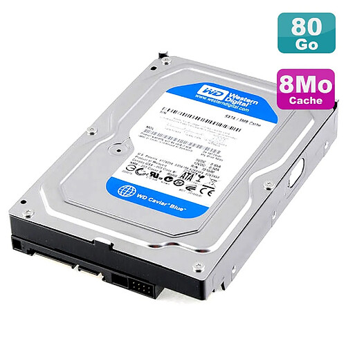 Disque Dur 80Go SATA 3.5" Western Digital Caviar Blue WD800AAJS-75M0A0 7200RPM 8Mo · Reconditionné