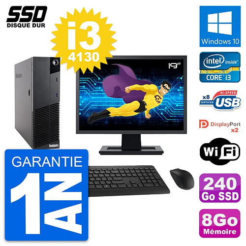 PC Lenovo M83 SFF Ecran 19" Intel Core i3-4130 RAM 8Go SSD 240Go Windows 10 Wifi · Occasion