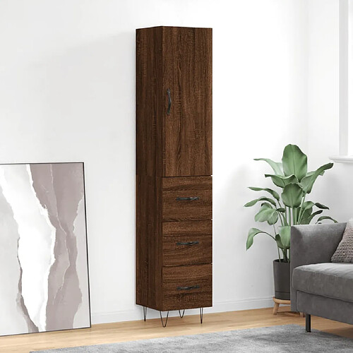 vidaXL Buffet haut Chêne marron 34,5x34x180 cm Bois d'ingénierie