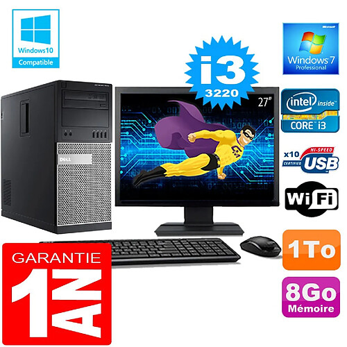 PC Tour DELL 7010 Core I3-3220 Ram 8Go Disque 1 To Wifi W7 Ecran 27" · Occasion