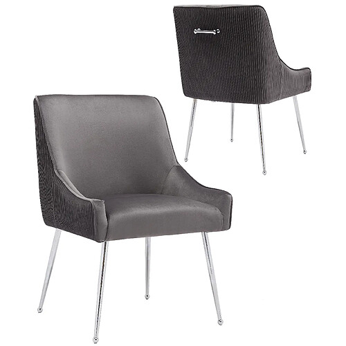 Vivenla Lot de 2 chaises de salle à manger design revêtement en velours gris foncé et piètement en acier inoxydable argenté collection HAVANA