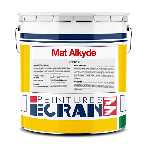 Peintures Daniel Peinture professionnelle mat, murs et plafonds, résine alkyde - Mat Alkyde ECRAN 77-4 litres-Blanc