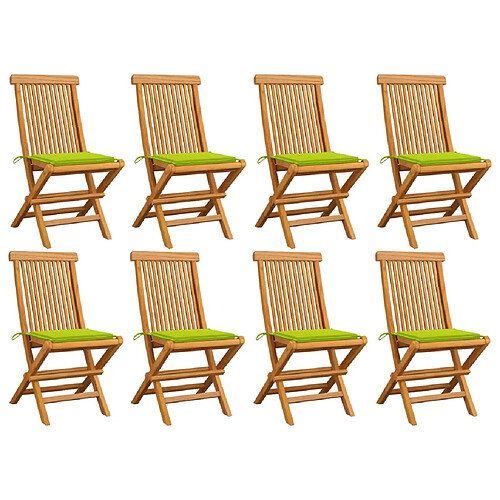 vidaXL Chaises de jardin avec coussins vert vif lot de 8 Teck massif