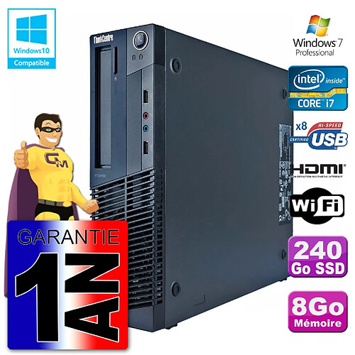 Lenovo PC M91p SFF Intel I7-2600 8Go DDR3 SSD 240Go Wifi W7 (Reconditionné Certifié) · Occasion