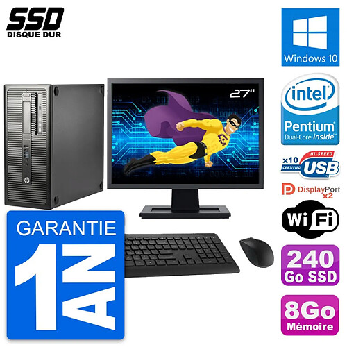 PC Tour HP EliteDesk 800 G1 Ecran 27" G3220 RAM 8Go SSD 240Go Windows 10 Wifi · Occasion