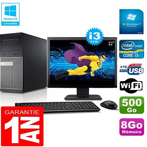 PC Tour DELL 9020 Core I3-4130 Ram 8Go Disque 500 Go Wifi W7 Ecran 22" · Occasion