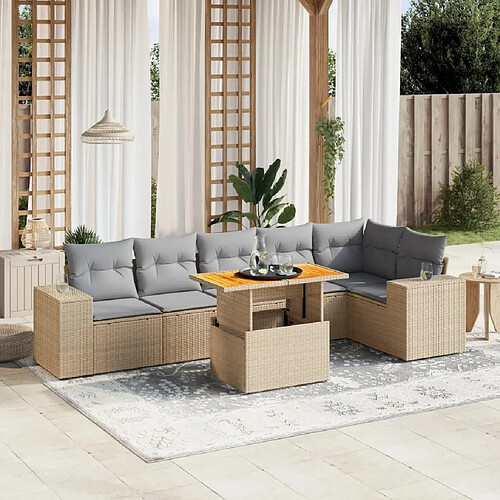 vidaXL Salon de jardin avec coussins 7 pcs beige résine tressée