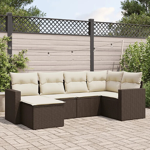 vidaXL Salon de jardin avec coussins 6 pcs marron résine tressée