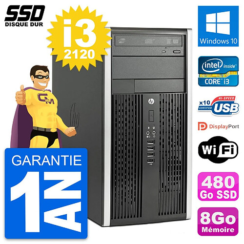 PC Tour HP Compaq Pro 6300 CMT Intel i3-2120 RAM 8Go SSD 480Go Windows 10 Wifi · Occasion