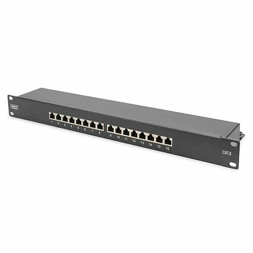 Digitus Professional Panneau de brassage Cat 6 LSA 16 ports, montage en rack 19`` 1HE blindé, connexion de mise à la terre centralisée Noir