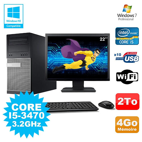 Lot PC Tour Dell 790 Intel I5-3470 3.2Ghz 4Go 2To DVD WIFI Win 7 + Ecran 22" · Occasion