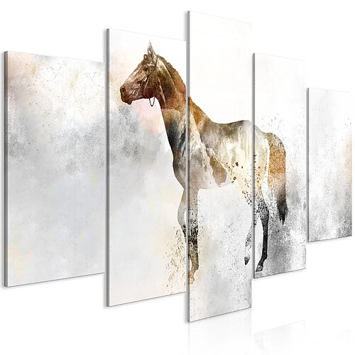 Decoshop26 Tableau toile de décoration murale impression premium en 5 parties sur châssis en bois motif Destrier ardent 100x50 cm 11_0015157