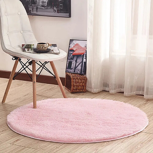 LUUCOZK Tapis à poils longs doux et moelleux pour chambre à coucher et salon - Rose-Rond 60cm