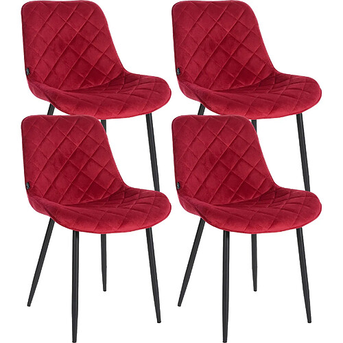 Decoshop26 Lot de 4 chaises de salle à manger en tissu velours confortable rouge pieds métal noir couture losange CDS10427