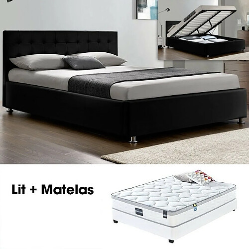 Meubler Design Lit Complet Capitole + Matelas Romance 160 Noir