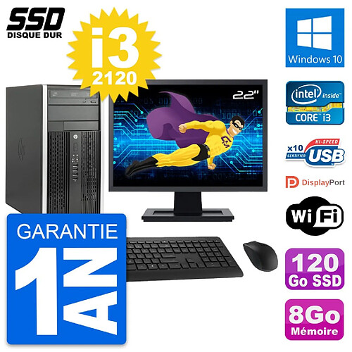 PC Tour HP 6300 CMT Ecran 22" Intel i3-2120 RAM 8Go SSD 120Go Windows 10 Wifi · Occasion