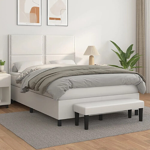 vidaXL Sommier à lattes de lit avec matelas Blanc 140x190cm Similicuir