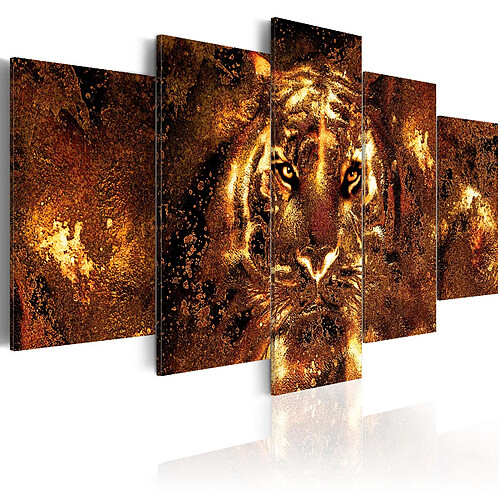 Decoshop26 Tableau toile de décoration murale impression premium en 5 parties sur châssis en bois motif Tigre d'or 225x112,5 cm 11_0014873