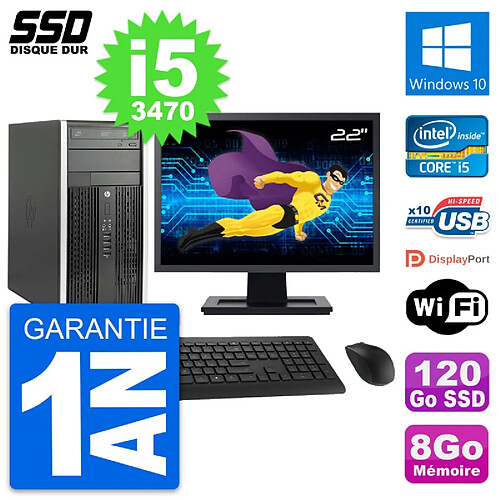 PC Tour HP 6300 CMT Ecran 22" Intel i5-3470 RAM 8Go SSD 120Go Windows 10 Wifi · Occasion